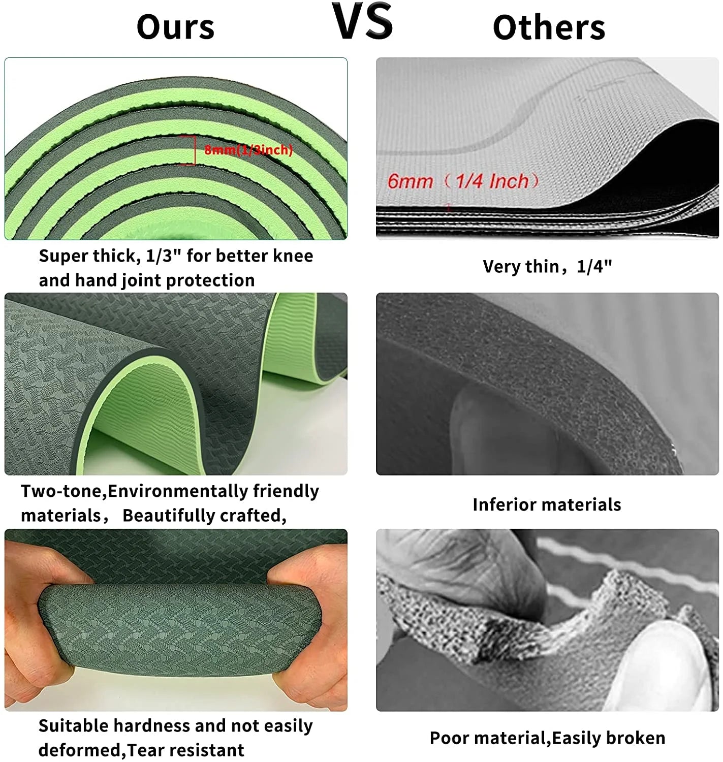 Yoga Mat 72 X 24'' Exercise Mats 8Mm TPE Non-Slip Extra Thick High-Density Eco Friendly for Yoga Workout Pilates Yoga Mats for Women Men