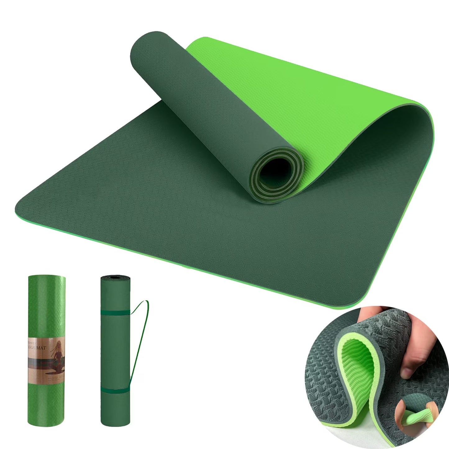 Yoga Mat 72 X 24'' Exercise Mats 8Mm TPE Non-Slip Extra Thick High-Density Eco Friendly for Yoga Workout Pilates Yoga Mats for Women Men