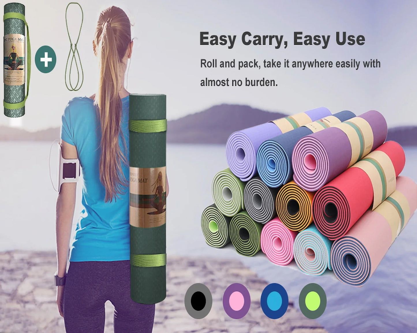 Yoga Mat 72 X 24'' Exercise Mats 8Mm TPE Non-Slip Extra Thick High-Density Eco Friendly for Yoga Workout Pilates Yoga Mats for Women Men